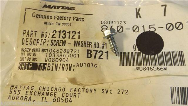 MAYTAG WHIRLPOOL WASHER 213121 Screw NEW IN BAG MAYTAG WHIRLPOOL WASHER 213121 Screw NEW IN BAG